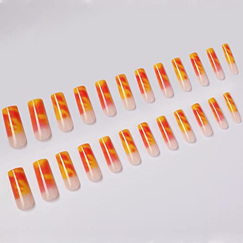 Misud Extra Long Press On Nails Square Glossy Fake Nails Squoval False Nails Marble Colorful Acrylic Nails With Design For Women And Girls #TOP3