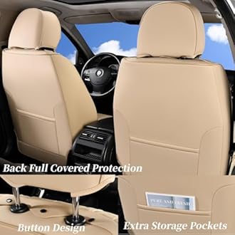 Coverado Car Seat Covers, Front Seat Cover 2-Pack, Faux Leather Waterproof Seat Covers, Car Seat Protectors,Driver Seat Covers Automotive Seat Covers Accessories Universal Fit for Most Vehicles Beige