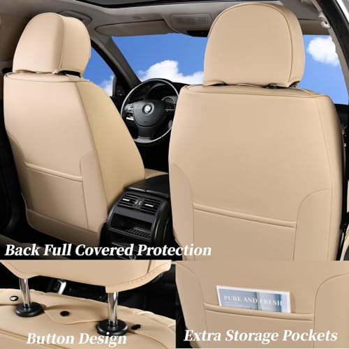 Image of Coverado Car Seat Covers, Front Seat Cover 2-Pack, Faux Leather Waterproof Seat Covers, Car Seat Protectors,Driver Seat Covers Automotive Seat Covers Accessories Universal Fit Most Vehicles Beige