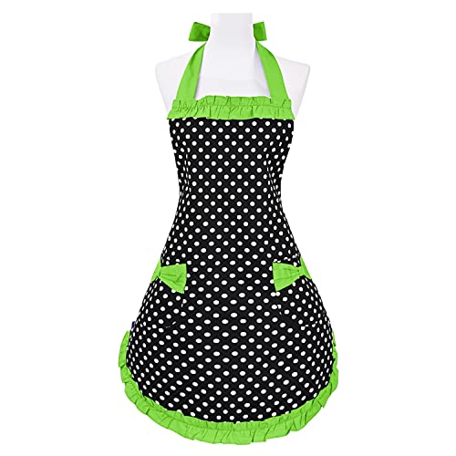 Violet Mist Cute Retro Aprons For Women Ladies Sexy Vintage Aprons Polka Dot Frilly Apron Cooking Kitchen 50S Vintage Aprons For Housewife Halloween Witch Mother’s Gift #TOP14