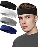 Tanluhu Sweatbands Sport Headbands for Men & Women,4 Pcs Terry Cloth Sweat Band for Tennis, Running, Basketball, Working Out, Execise - Athletic Sweat Cotton Headband Outdoor
