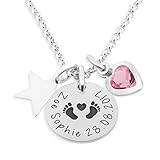 silberschmuck kettenanhänger  Namenskette mit Gravur zur Geburt ❤️ Silberkette Gravur Geburtskette ❤️ Geschenk Mutter Schmuck mit Namen Babyfüße personalisierter Silberschmuck Kette für Mama HANDMADE IN GERMANY