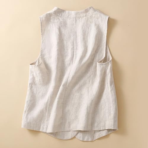 Chaleco de algodón y lino mujer casual cuello V sin mangas 2