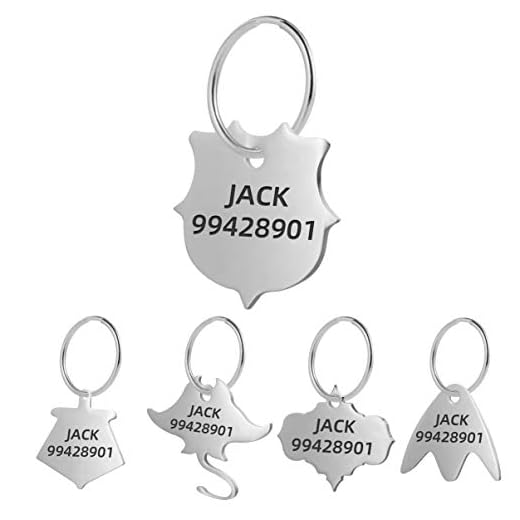 BKDZ Médaille Chien et Chat Identification Gravure Personnalisé Prénom Adresse Tel en Acier Inoxydable avec Service Gratuit de Gravure pour ，Nouveau Style(M, Bouclier)
