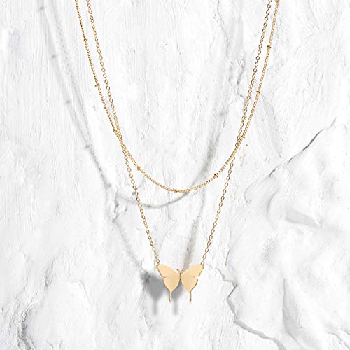 Mevecco Gold Butterfly Necklaces Layered Choker Necklace For Women,18K Gold Plated Dainty Cute Handmade Jewelry Gift For Girls #TOP3