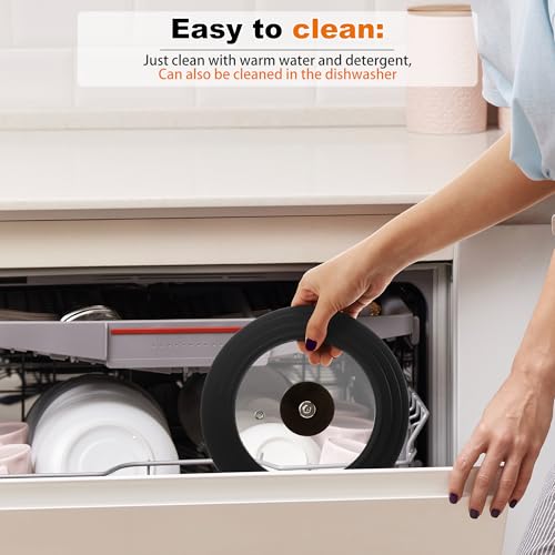 Zocipro Universal Lid for Pots, Pans and Skillets, Silicone Lid for Frying Pans Fits 16/18/20cm Diameter Cookware, Tempered Glass with Heat Resistant Silicone Rim (Black) - Image 6