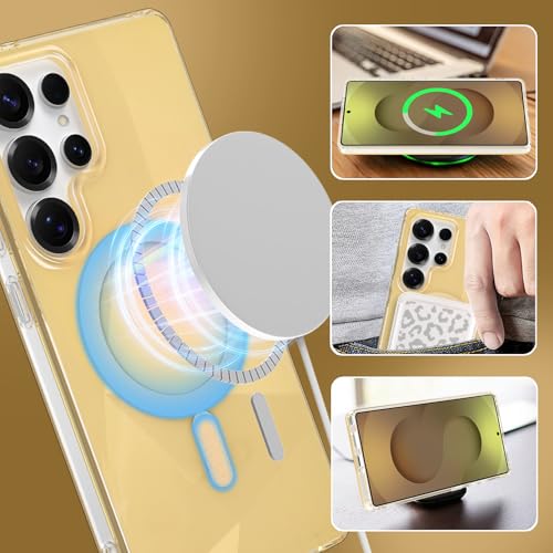 Image of Magnetic Case for Samsung Galaxy S25 Ultra [Compatible with Magsafe] [Anti-Yellowing] [1 Screen Protector] Shockproof Slim Iridescent Sparkly Case for Galaxy S25 Ultra 6.9 inch, Gold