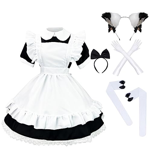 Battnot Maid Dress Cosplay Anime Girl Sexy Kleid Pelziges Katzenohr...