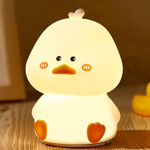 Cute Duck Rechargeable Night Light, Safe Soft Silicone Material, 5 Changeable Colors, Tap Control, Toddler Sleeping Lamp, Bedroom Night Lamp, Gift for Baby and Kid