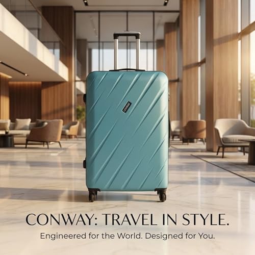 Image of CONWAY 55cm Cabin Trolley Bag, ABS Hard Shell Luggage Trolley Bags, 8 Spinner Wheels, TSA Lock, Lightweight Suitcase for Travel - Teal