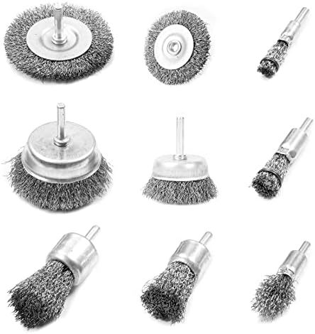 Wire Brushes Drills Set, 9 pcs Wire Brush Wheel, Cup Brush and Tube Brush Kit, Metal Brushes for Cleaning Rust, Removing Paint and Cleaning Wood