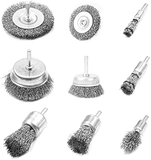 Wire Brushes Drills Set, 9 pcs Wire Brush Wheel, Cup Brush and Tube Brush Kit, Metal Brushes for Cleaning Rust, Removing Paint and Cleaning Wood