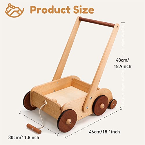 Woodtoe Wooden Baby Walker, Adjustable Speed Anti-Rollover Push Walker Toy For Babies Learning To Walk, Natural Wood Toddler Push And Pull Baby Walker Wagon Gift For Boy Girl 1 2 3(Patent Protection) #TOP5