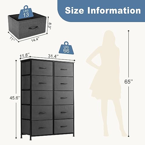 image for DUMOS Dresser for Bedroom, 10 Storage Drawers, Wide Fabric Closet Ches