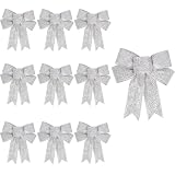 Voeveca 10 Pack 4 inches Shiny Red Christmas Bow Christmas Tree Bows Wreath Decorative Pendant Christmas Decorations Red, Silver, Gold (10, Silver)