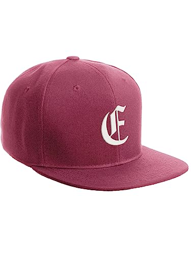 Daxton Classic Snapback Hat Old English Font Alphabet A to Z Flat Bill Visor Cap, Hot Pink Hat, White E