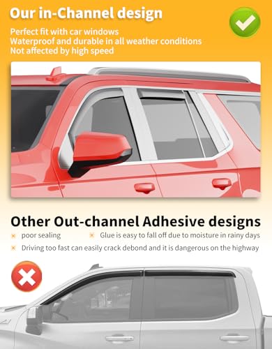 Image of Window Rain Guards for Chevy Tahoe /Cadillac Escalade /GMC Yukon 2021-2026 | Saleago,in-Channel,Extra-Thick,Extra Durable,Window Visors,Window Deflectors,Vent Visors,Vent Shades,Car Accessories,PC