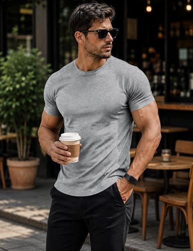 Image of JMIERR Mens Short Sleeve T Shirt Summer Muscle Slim Fitted Crewneck Longline Tees Shirts for Gym Workout