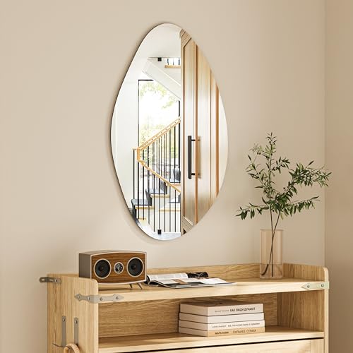 Hasipu Irregular Wall Mirror - 27"x18" Asymmetrical Frameless Mirror, Modern