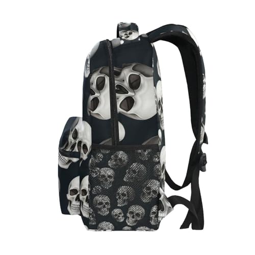 Book Bag for Girls, Travel Bookbag, Kids Back to School Supplies, Ideal for Ages 6–14, Black White Skulls4
