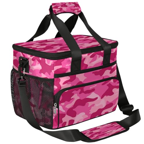 Leakproof Reusable Insulated Cooler Lunch Bag Pink Camouflage Camo Picnic Lunch Box for Women Men Cooler Tote Office Work Camping Beach 24 Can 15L