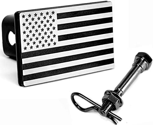 MULL USA American Flag Aluminum Trailer Hitch Cover (Fits 2" receivers, Aluminum Black)