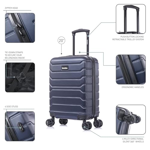 Image of InUSA TREND Luggage with Spinner Wheels | Durable Lightweight Hardshell Suitcase, Travel bag with Handle and Trolley, 20-Inch Carry On Small Luggage | Blue