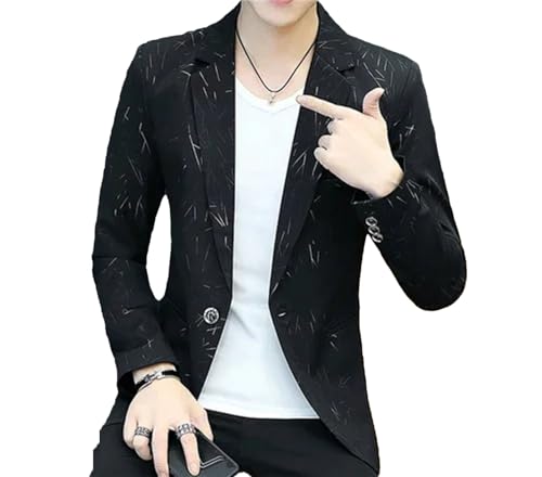 Men's Slim Fit Casual Blazer with Fashion Print & Hot Stamping Stripe - Business & Party Suit Jacket