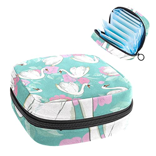 Women Sanitary Napkins Pads Handbag Ladies Menstrual Cup Pouch Girls Portable Tampon Storage Bag Swan Period Pouch with Zipper