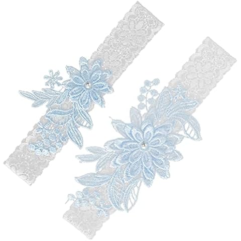 AIBAOBAO Wedding Garter for Brides, 2Pcs Women's Lace Leg Garter, Wedding Underwear Accessories Elastic Rhinestone Garter for Bride to Be Gifts (Light Blue) Cover