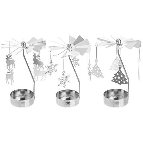 Mobestech 3 Pièces Bougeoir Noël Rotatif Bougeoir Carrousel Bougie Rotatif Chauffe-Plat Chandelier Arbre De Noël Flocon De Neige Rennes Pendentif Cover