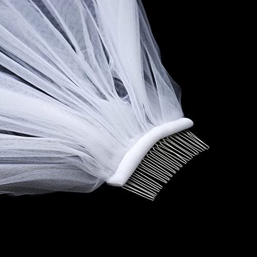 Bmirth 2 Tiers Bride Wedding Veil White Veil Bridal Wedding Bridal Tulle Hair Accessories With Flower Lace Edge And Comb (A-White) #TOP3