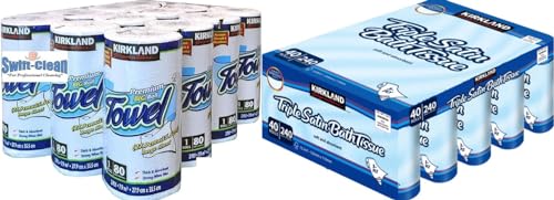 Kirkland Signature Kitchen Roll Towel 12 Rolls + Kirkland Signature Triple Satin 3-Ply Toilet Tissue, 40 Rolls Sold by Slamtech