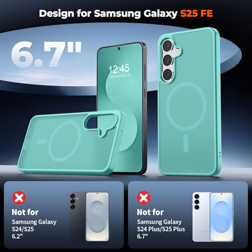 Image of SUPFINE Magnetic for Samsung Galaxy S25 FE Case with Screen Protector, (Built-in Magnets) (Military Grade Drop Protection) Slim Translucent Shockproof Phone Case,Blue Green
