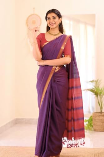 Image of Women's Cotton Soft Silk Sarees | Jamdani Cotton Saree With Attach Unstitched Blouse Piece