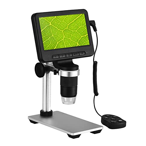 Cyfrowa kamera mikroskopowa z 5-calowym wyświetlaczem LCD, powiększeniem 500-1000x, regulowanym oświetleniem LED, w zestawie statyw (A)