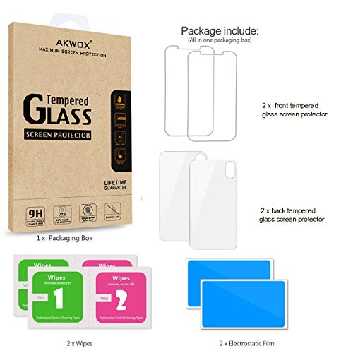 AKWOX (4-Pack) Compatible with iPhone Xs Front and Back Screen Protector, [9H 3D Touch] Tempered Glass Front Screen Protector and Back Screen Protector for iPhone XS/X - Thumbnail 6