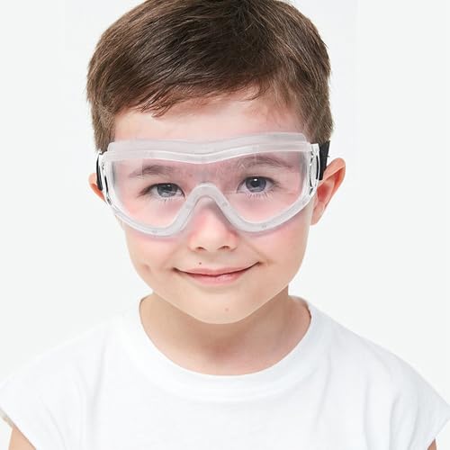 MOVNUOCA Schutzbrille Kinder für Nerf Spielen Stoßfest Gläser Beschlagfrei Verstellbarer Riemen Passform für 5-12 Jahre(1 Pack Weiß)