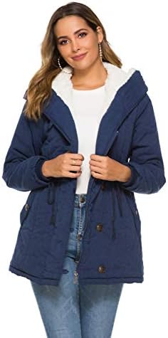 Eleter Women's Winter Warm Coat Hoodie Parkas Overcoat Fleece Outwear Jacket with Drawstring (Large, Navy)