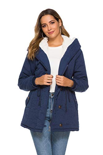 Eleter Women's Winter Warm Coat Hoodie Parkas Overcoat Fleece Outwear Jacket With Drawstring (Large, Navy) #TOP18