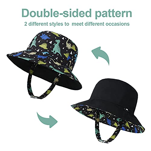 Lapi.zapi Baby Sun Hat Print Pattern Reversible Kids Boy Girls Hat Upf 50+ Sun Protection Beach Bucket Hat Wide Brim (0-6 Months, Black Dinosaur) #TOP1