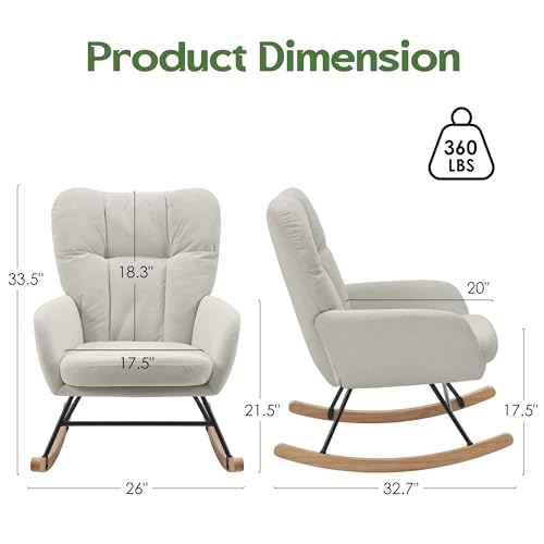 AYEASY Rocking Chair Nursery, Teddy Baby Nursery Rocking Chairs, Modern Nursing Chair for Breastfeeding, Nursery Rocker for Small Spaces Indoor, Accent Glider Chairs for Living Room, Bedroom, Beige - Thumbnail 2