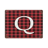 Wodevor Christmas Initial Q Aluminum Sign Christmas Plaid Decorative Metal Wall Sign Retro Art Outdo