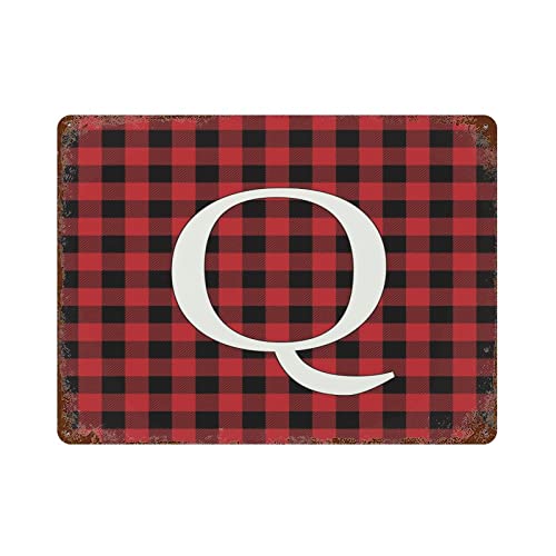 Wodevor Christmas Initial Q Aluminum Sign Christmas Plaid Decorative Metal Wall Sign Retro Art Outdoor Signs And Decor Hanging Wall Plaque Kitchen 12"X16" #TOP17