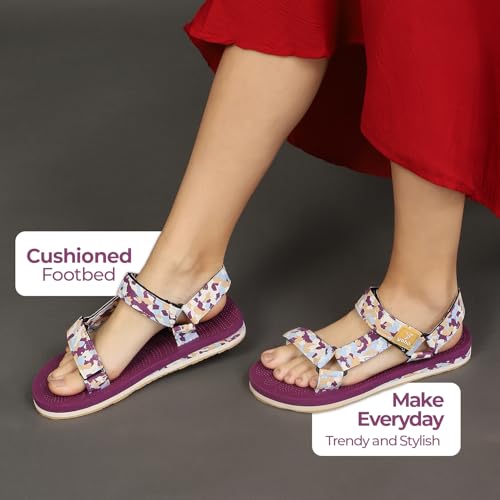 Image of YOHO EVA Sandals for Women | EVA sole | Comfortable cushioned sole with TPR base | Lightweight | Soft skin friendly straps | Adjustable straps | Velcro closure | Vibrant colour options