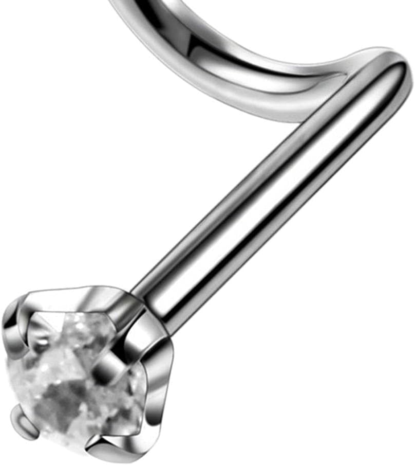 9Pieces Curved Nose Stud Stainless Steel Nose Ring Crystals Nose Screw Piercing 20 Gauge