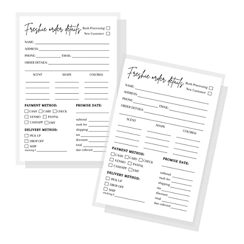 Freshie Order Form | 50 pk | 5x7” inches | Small Business Client Order Forms for Freshie Customer Orders | Freshies Supplies for DIY Crafts for use with Beads and Silicone Molds, Freshies Scent Labels