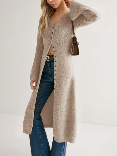 Saodimallsu Womens Long Cardigan Sweaters Oversized Bell Sleeve Open Front Button Down Casual Knit Fall Midi Dress4