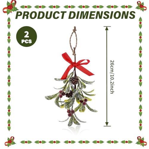 2stk Weihnachts Mistelzweig Dekor, 26 cm Künstliche Mistelzweige Zum Aufhängen, Hängende Mistelverzierung mit roter Schleife, Hängende Mistelverzierung für Baumtür, Weihnachts Hängedekoration