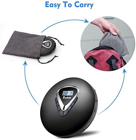 Rechargeable Portable CD Player, Rydohi Small CD Player for Car, Compact Personal CD Player with LED Backlit Display, 18Hours Playing Time, Anti-Skip, Shockproof and 3.5mm AUX Cable for Kids & Adults